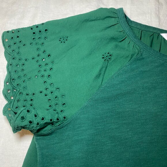 LC Lauren Conrad Peasant Blouse Womens L Drk Green Embroidery Flutter Sleeve EUC - Picture 9 of 12